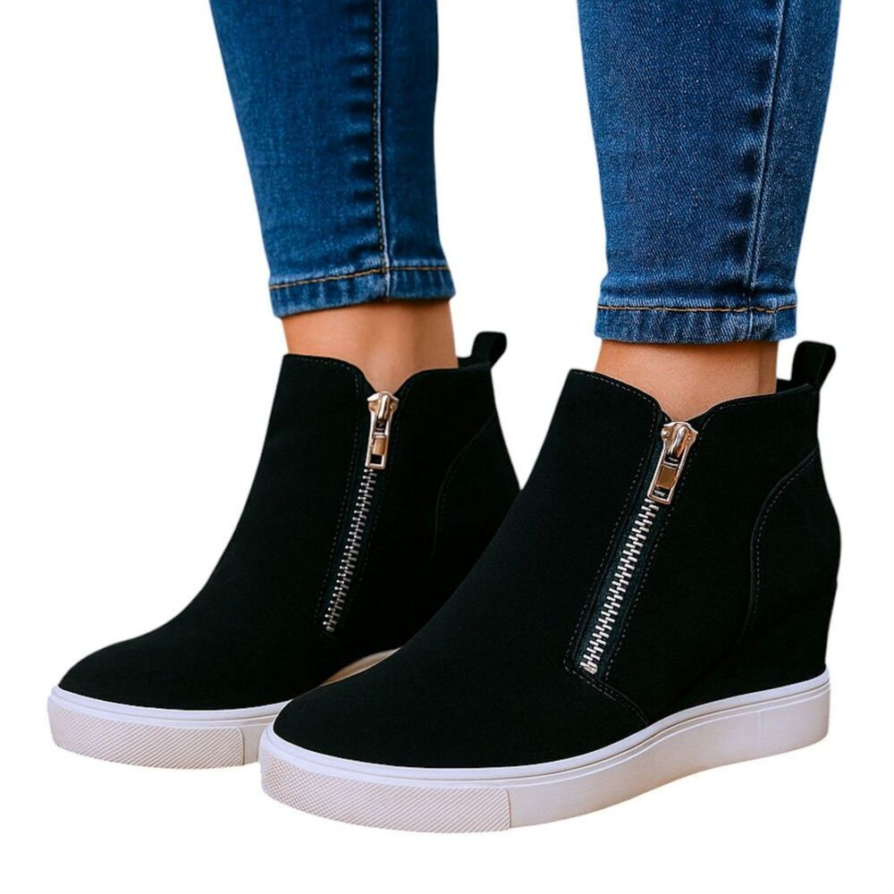 Steve Madden Double Zipper Black Suede Ankle Boots Size 8 Leather Shoes